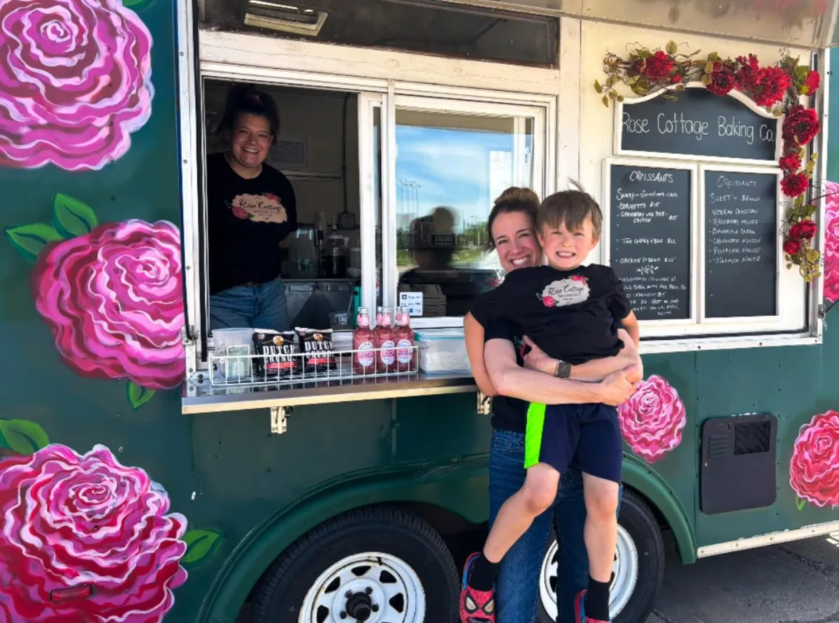 Rose Cottage Baking Co. food truck serving customers at a local event