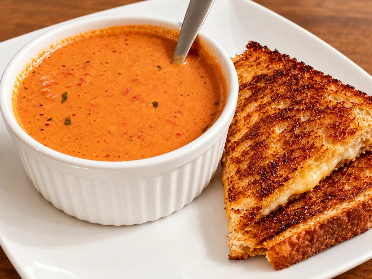 Rose Cottage Baking Co. tomato soup with grilled cheese